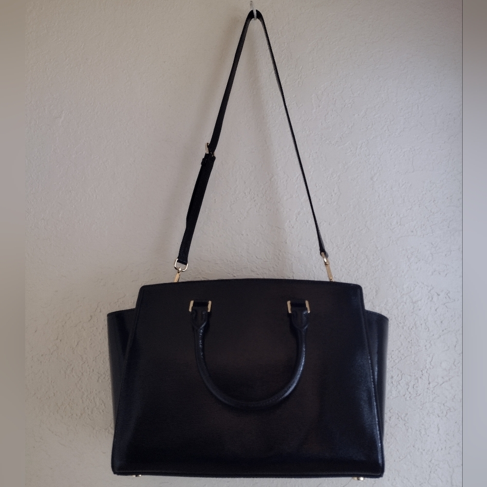 Michael Kors Selma Satchel Patent Leather Black Crossbody Bag - Picture 7 of 12